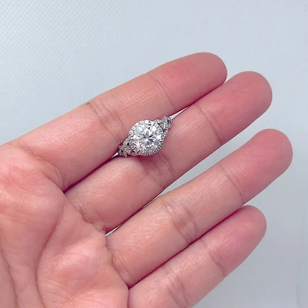 14kt 2.5ct tw round brilliant twist halo engagement ring